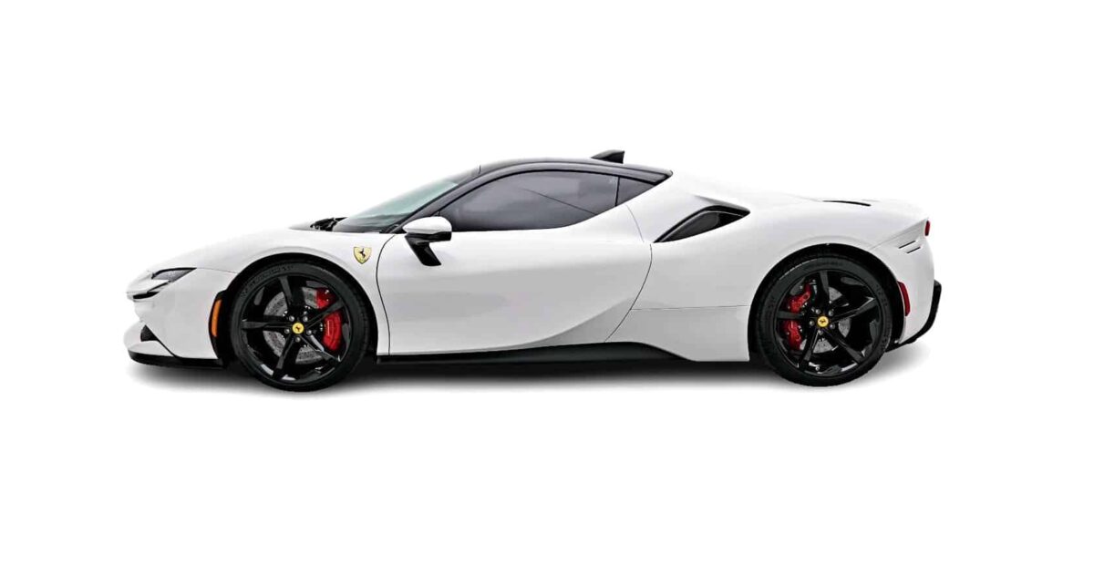 White Ferrari SF90 Stradale Side view