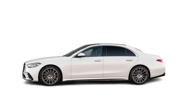 White Mercedes S-Class View from the side