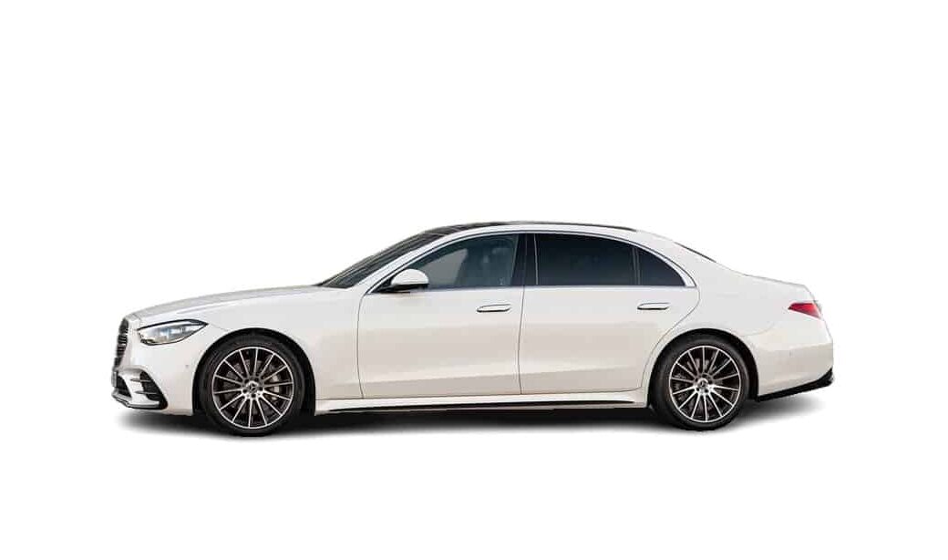 White Mercedes S-Class View from the side